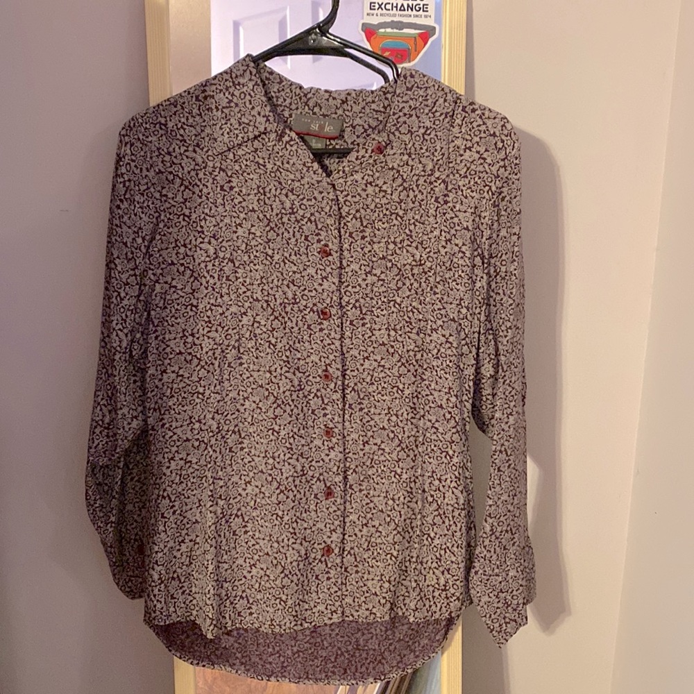 Pleated Floral Workwear Oxford Shirt